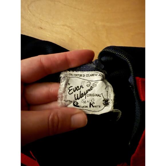 VTG Evan Wayne Red White Blue Varsity Stripe Mockneck Long Sleeve Knit Dress XS - Picture 2 of 4